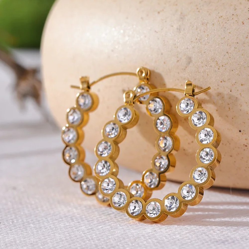 Round Studded CZ Hoop Earrings