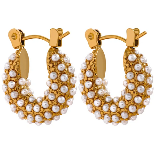 Pearl Studded Huggie Earrings