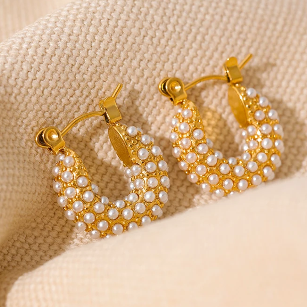 Pearl Studded Huggie Earrings