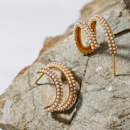 Pearl Studded U-Hoop Earrings