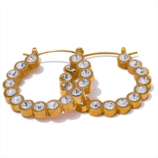 Round Studded CZ Hoop Earrings